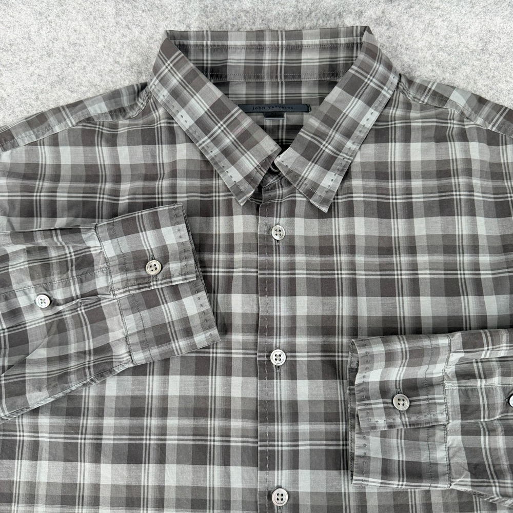 John Varvatos Button Up Long Sleeve‎ Shirt Mens XL Gray Plaid Lightweight Soft